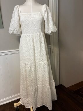 Buddy Love White Eyelet Puff-Sleeve Boho Maxi Dress